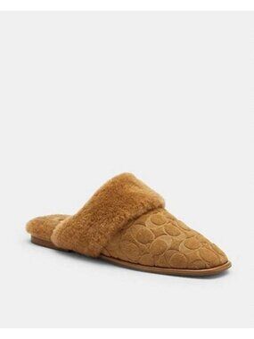 Coach Sherpa Flat Mule Women's Size 6 Brown Suede/Tobacco Slip On Casual Shoes